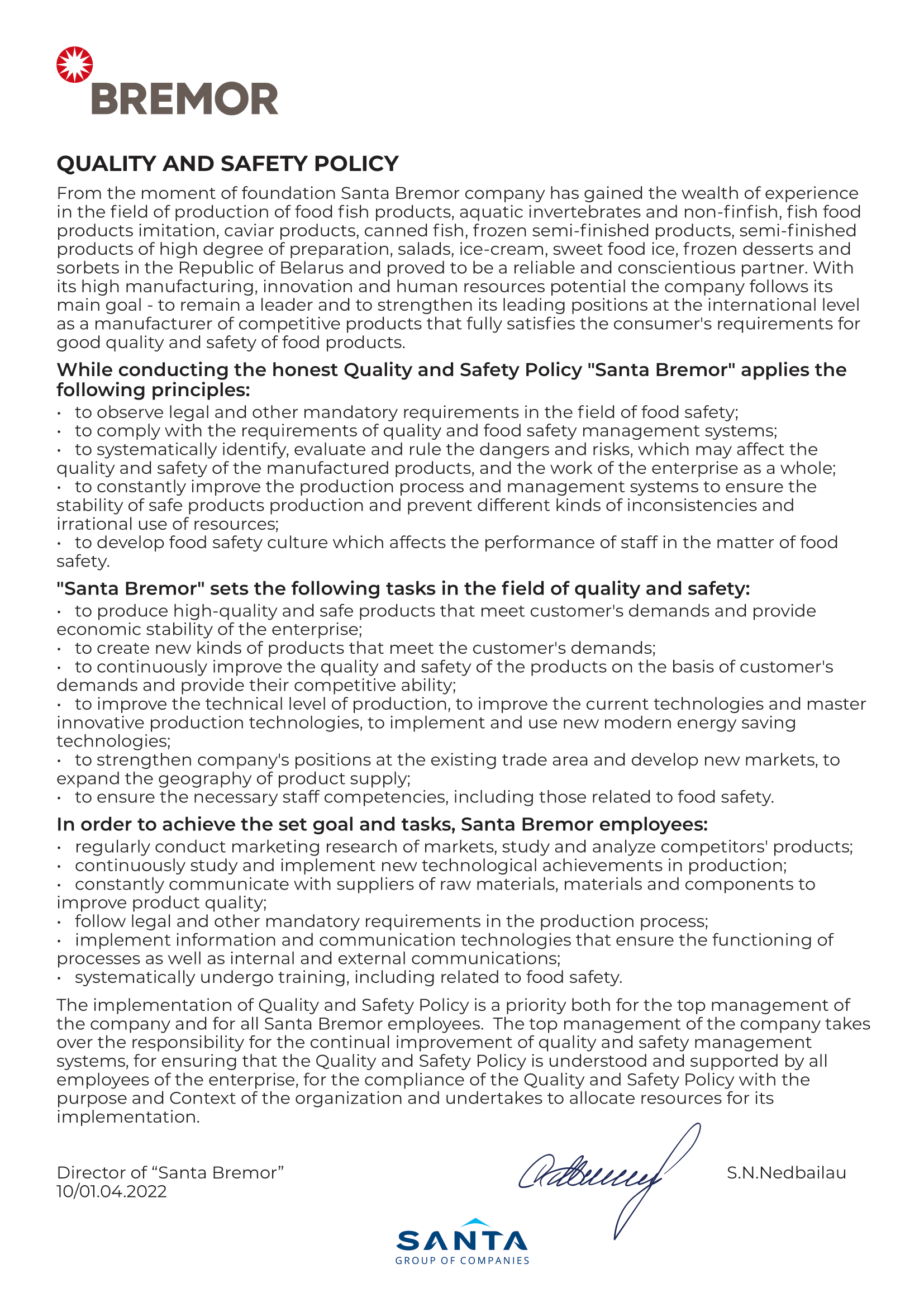 Product Quality and Safety