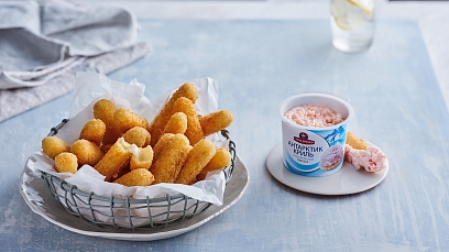 Cheese sticks with "Antarctic krill" spread