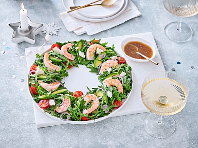 Christmas salad with avocado and shrimps