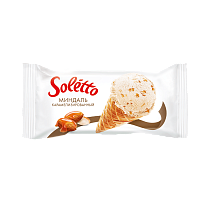 &quot;SOLETTO CARAMELISED ALMOND'' Cream ice-cream with almond and lemon flavour, caramelised crushed roasted almond and confectionary glaze in sugar wafer cone 75 g