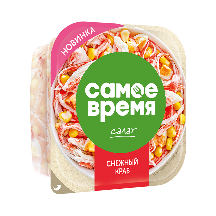 Culinary fish product. ''Snow crab'' salad with crab meat imitation 1/250 polymer pack