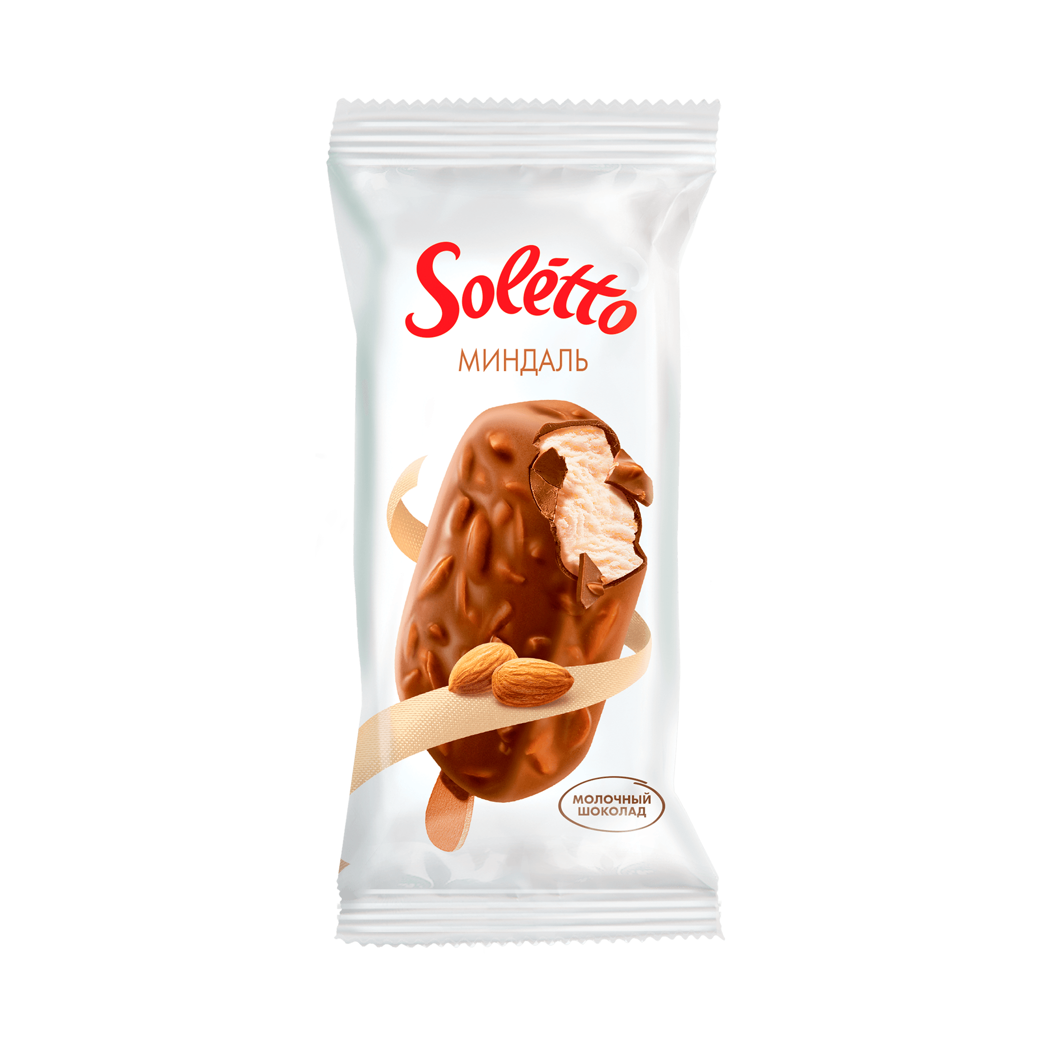 "SOLETTO CHOCOLATE ALMONDS" Vanilla flavoured plombir in milk chocolate glaze with almonds, eskimo  75 g