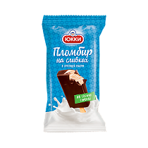 ''YUKKI Plombir on dairy cream'' Vanilla-flavoured ice cream in fattycocoa-containing glaze eskimo