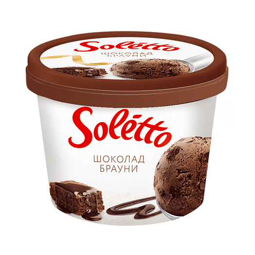 "SOLETTO GOURMET CHOCOLATE BROWNIE'' Cream chocolate ice cream with vanilla flavour, pieces of ''brownie'' biscuit 190g
