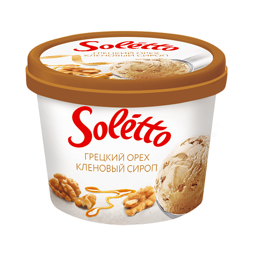 "SOLETTO GOURMET WALNUT MAPLE SYRUP" Cream ice cream with maple syrup flavour, maple syrup filling and caramelized walnut 190g
